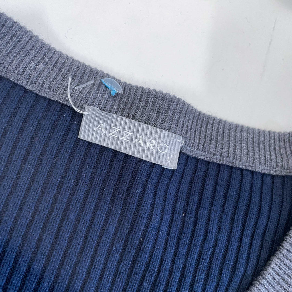 Vintage women Azzaro cotton acrylic V-neck navy jumper in L|SKU 6406