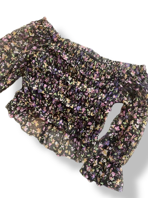 Rubynee Vintage y2k Floral Off-Shoulder Ruched Top