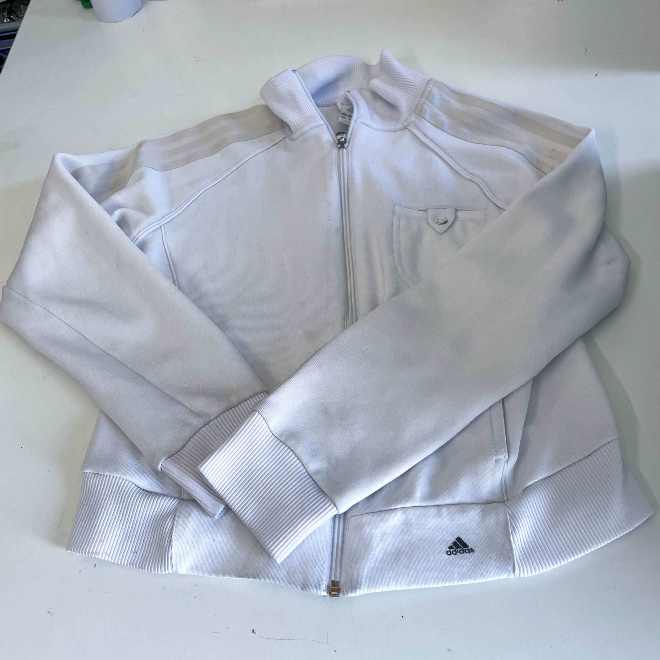 Vintage women Adidas white full zip track jacket UK 12|L22 W15|SKU 6410