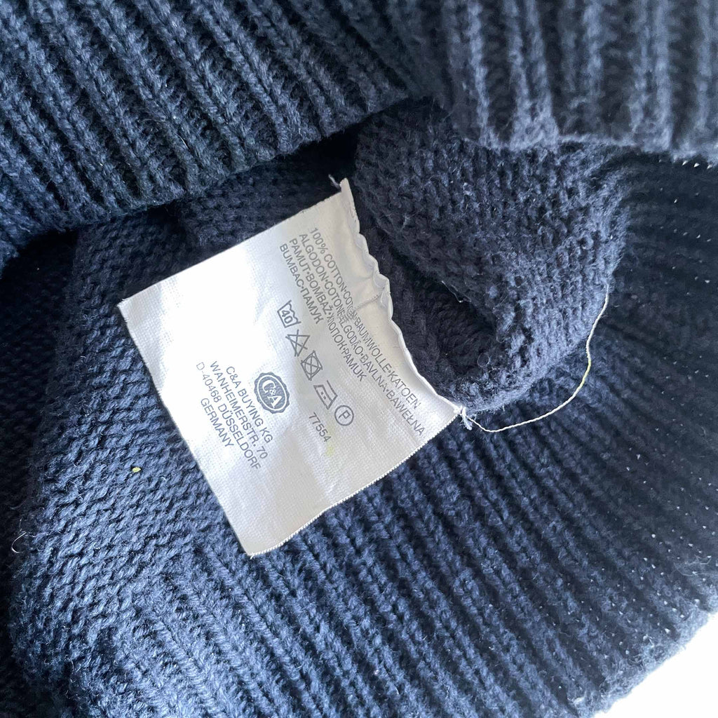 Vintage men Angelo Litrico navy collar button italian double pocket knitted sweater in L|L28 W22|SKU 6413