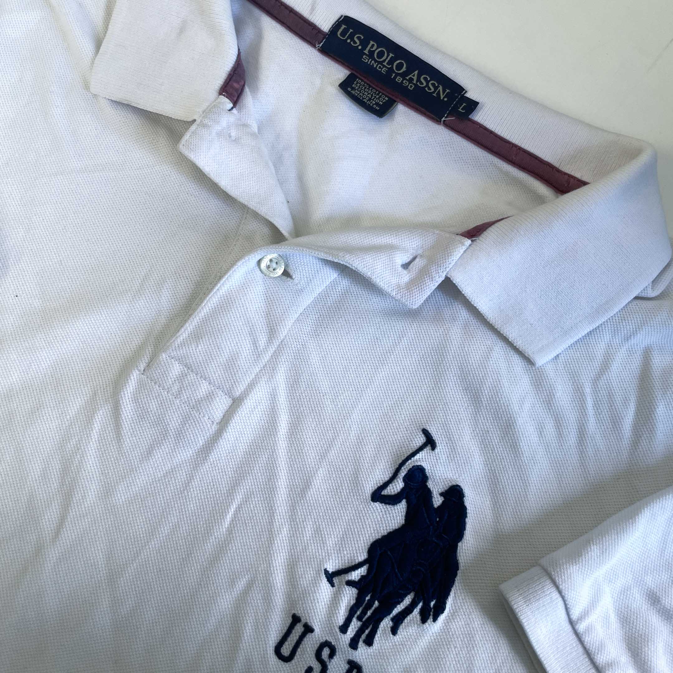 Vintage white men U.S Polo ASSN short sleeve polo shirt in L|L28 W22|SKU 6421