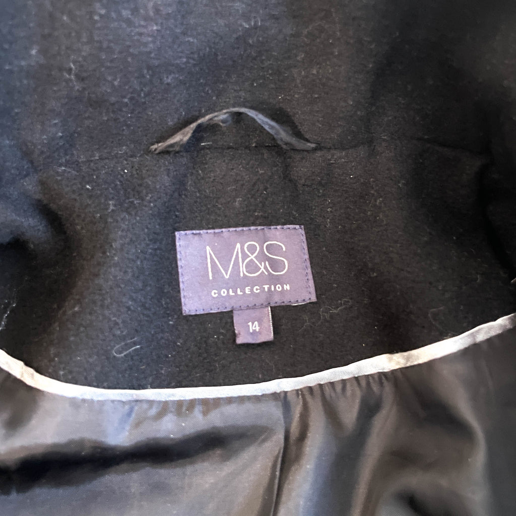 Vintage women M&S navy blue wool blend winter full zip high neck coat size 14|SKU 6434