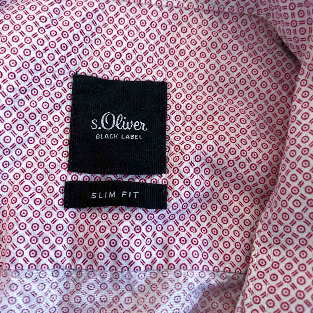 Vintage women S.Oliver red geometric print long sleeve slim fit shirt UK 15.5| SKU 6437
