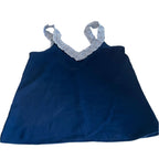 Vintage women V-neck stripe Navy sleeveless solid tank top in L/XL|L23 W17|SKU 6438