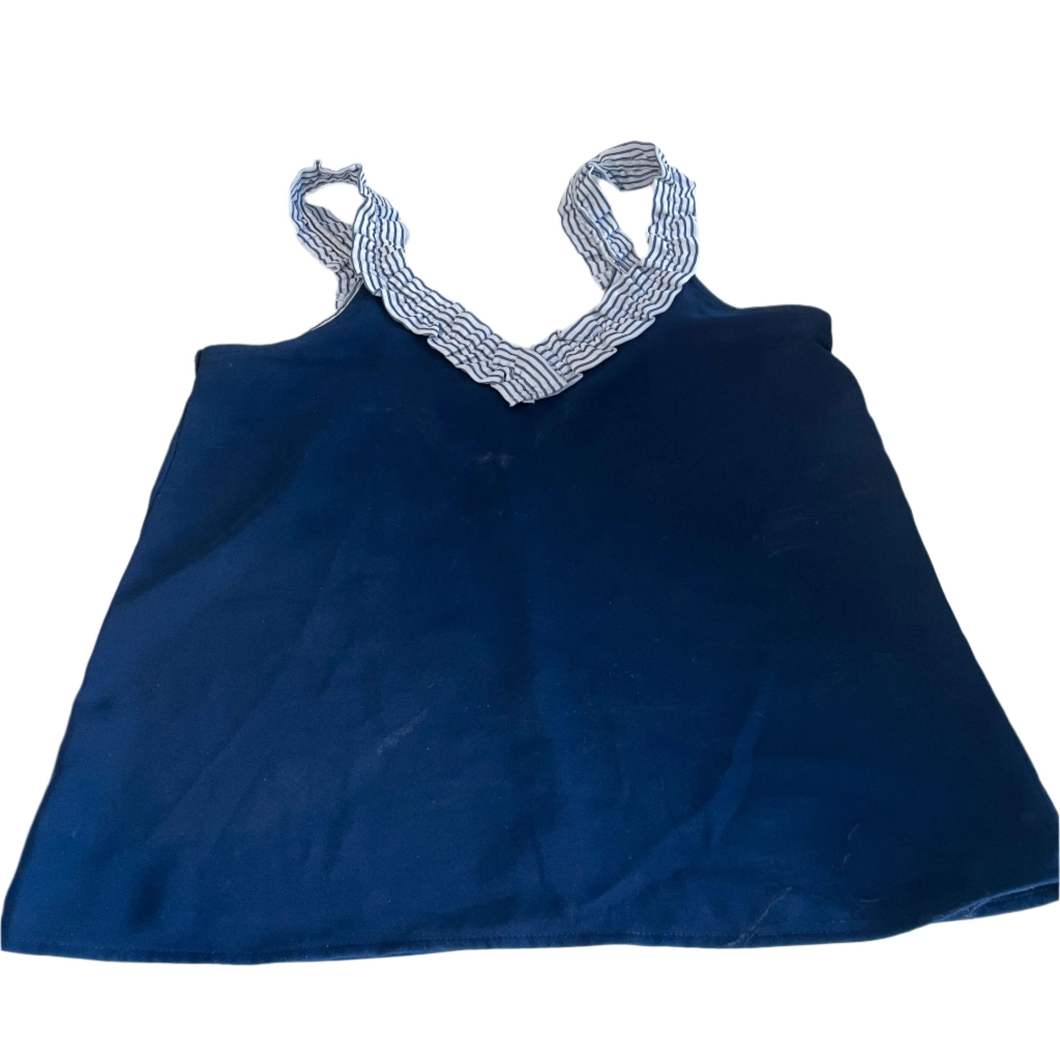 Vintage women V-neck stripe Navy sleeveless solid tank top in L/XL|L23 W17|SKU 6438