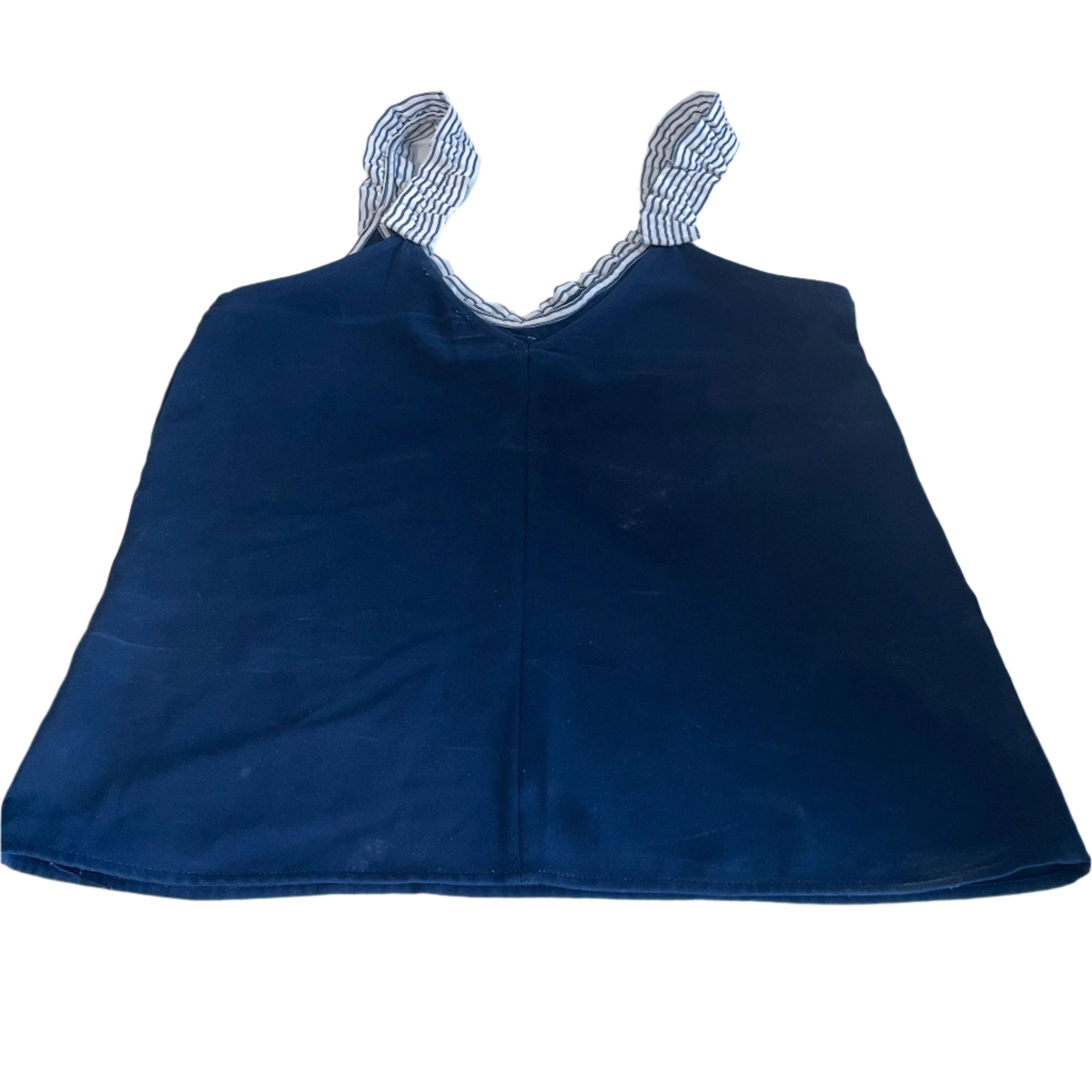 Vintage women V-neck stripe Navy sleeveless solid tank top in L/XL|L23 W17|SKU 6438