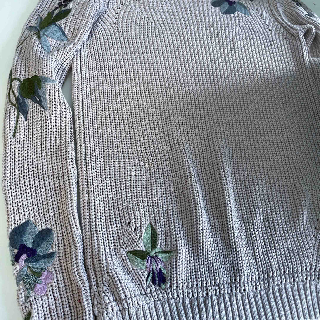 Vintage Women Next Cotton floral knitted cream jumper UK 8|SKU 6444