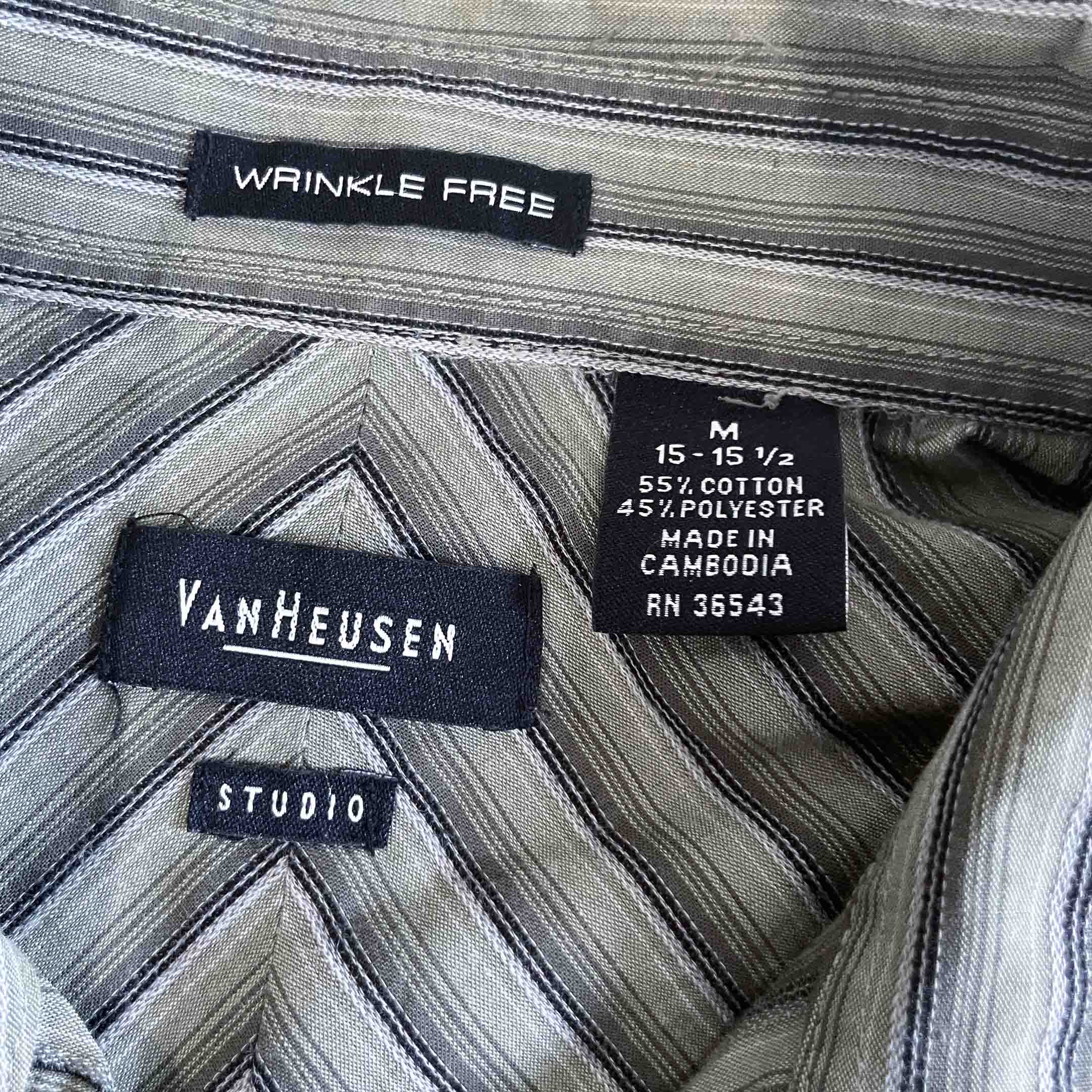 Vintage men Vanheusen studio grey stripe short sleeve tees in M|L32 W21|SKU 6446