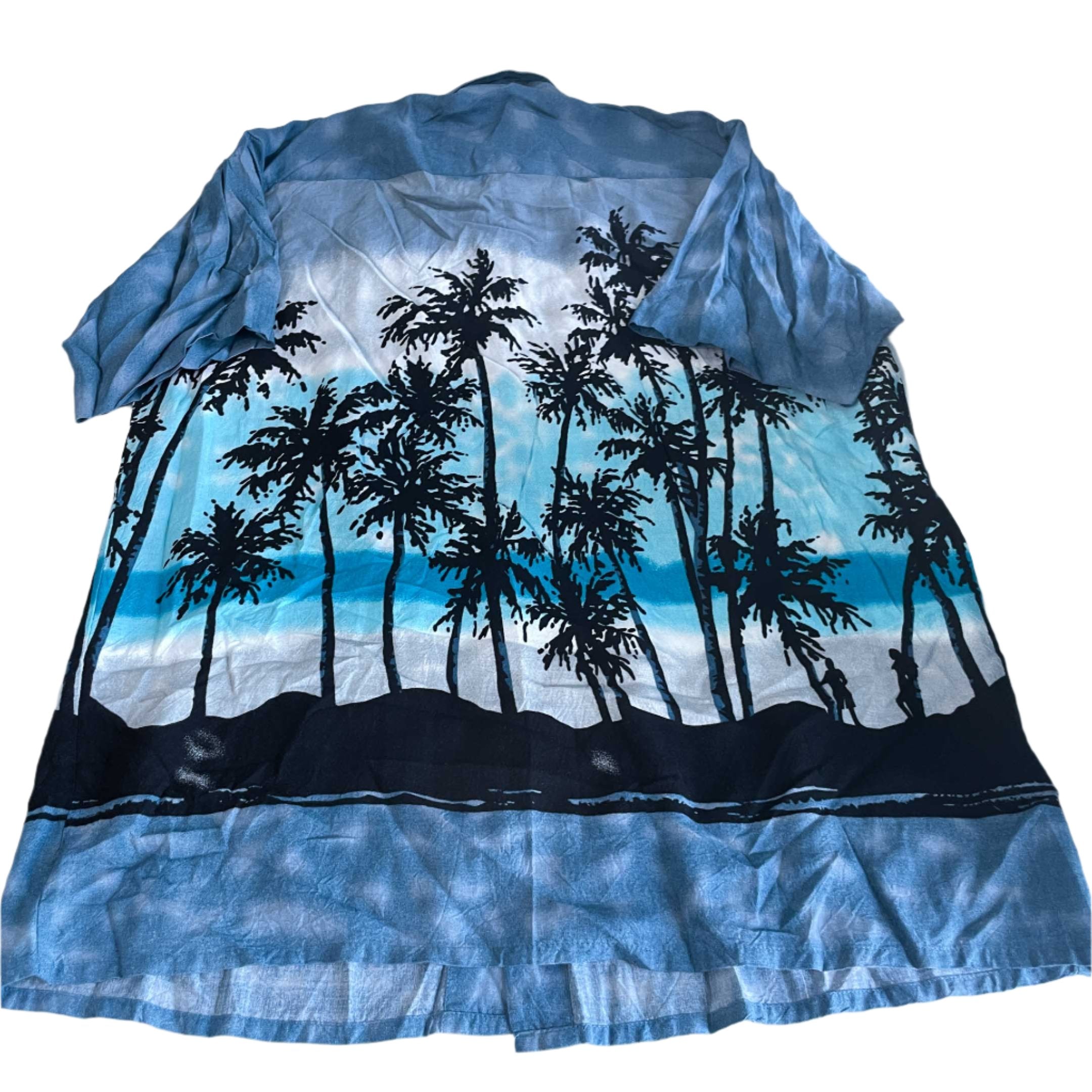 Vintage men Identic blue floral beach hawaii short sleeve shirt in L/XL|L33W21|SKU 6447