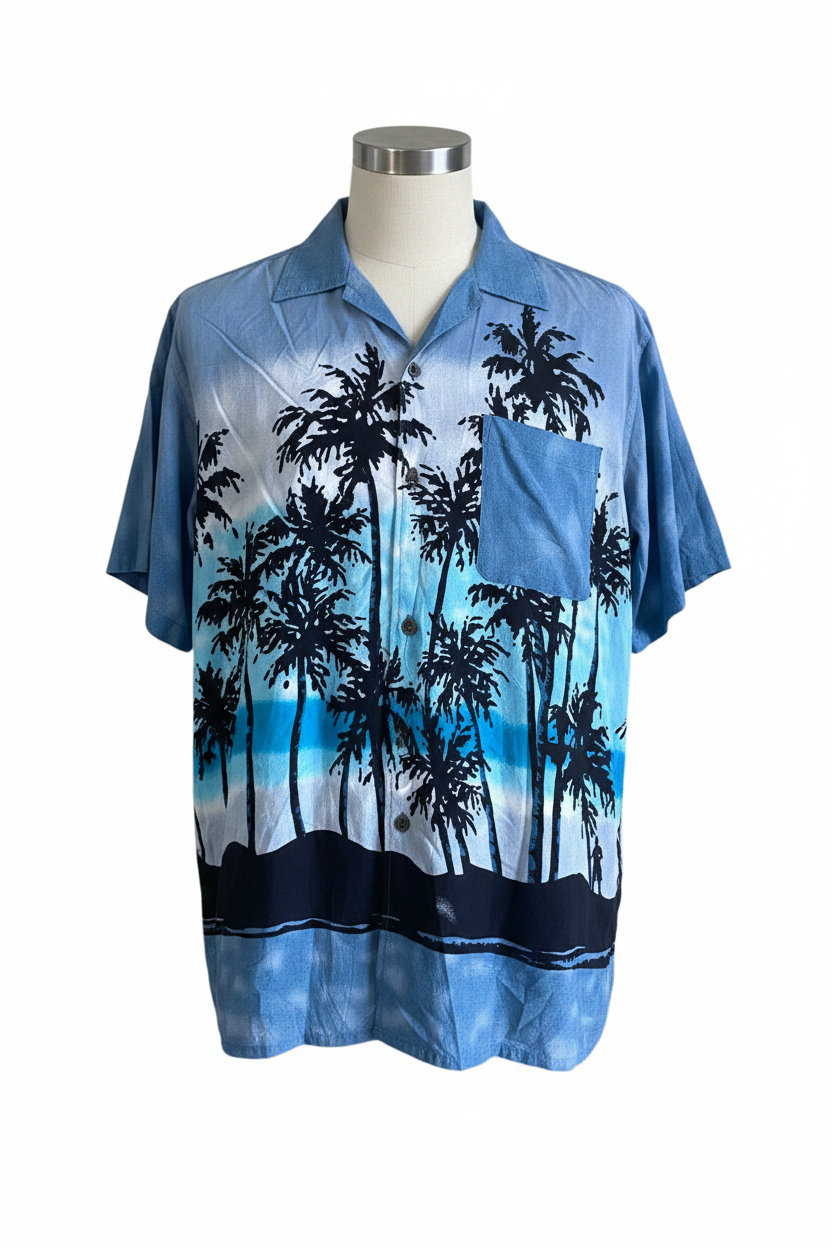 Vintage men Identic blue floral beach hawaii short sleeve shirt in L/XL|L33W21|SKU 6447