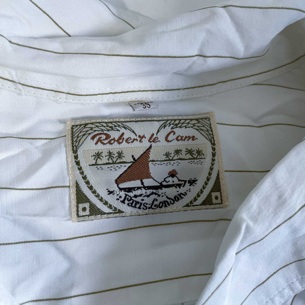 Vintage men Robert Le cam white stripe short sleeve shirt size 39|L33W22|SKU 6448
