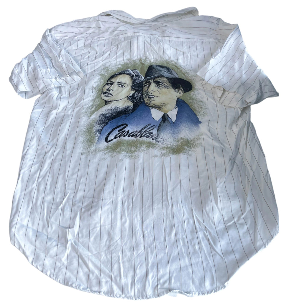 Vintage men Robert Le cam white stripe short sleeve shirt size 39|L33W22|SKU 6448