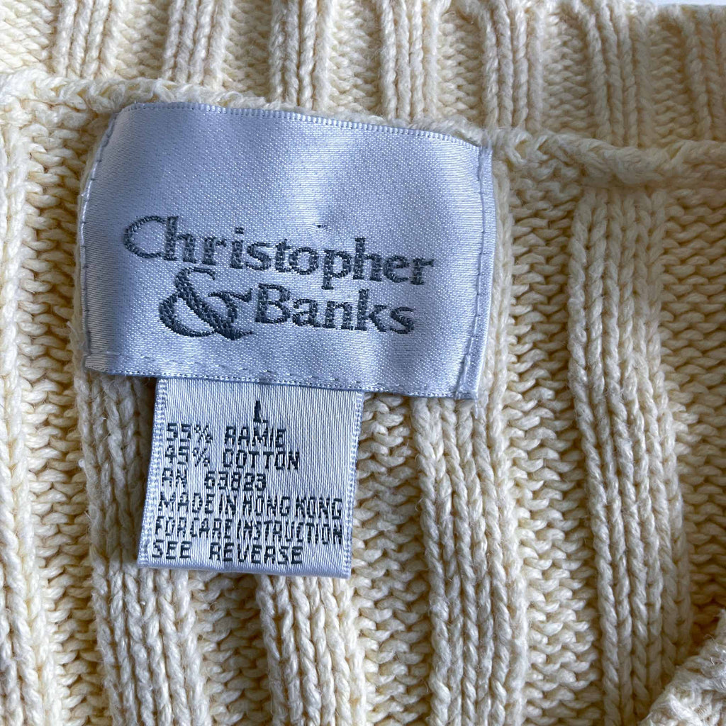 Vintage women cream Christopher & Banks button down double pocket cotton knitted jumper L|L23 W17|SKU 6460