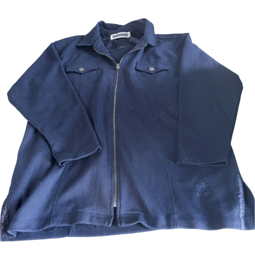 Vintage men South lodge Navy blue slim fit collar full zip wool jacket in S/M|L30 W21|SKU 6462