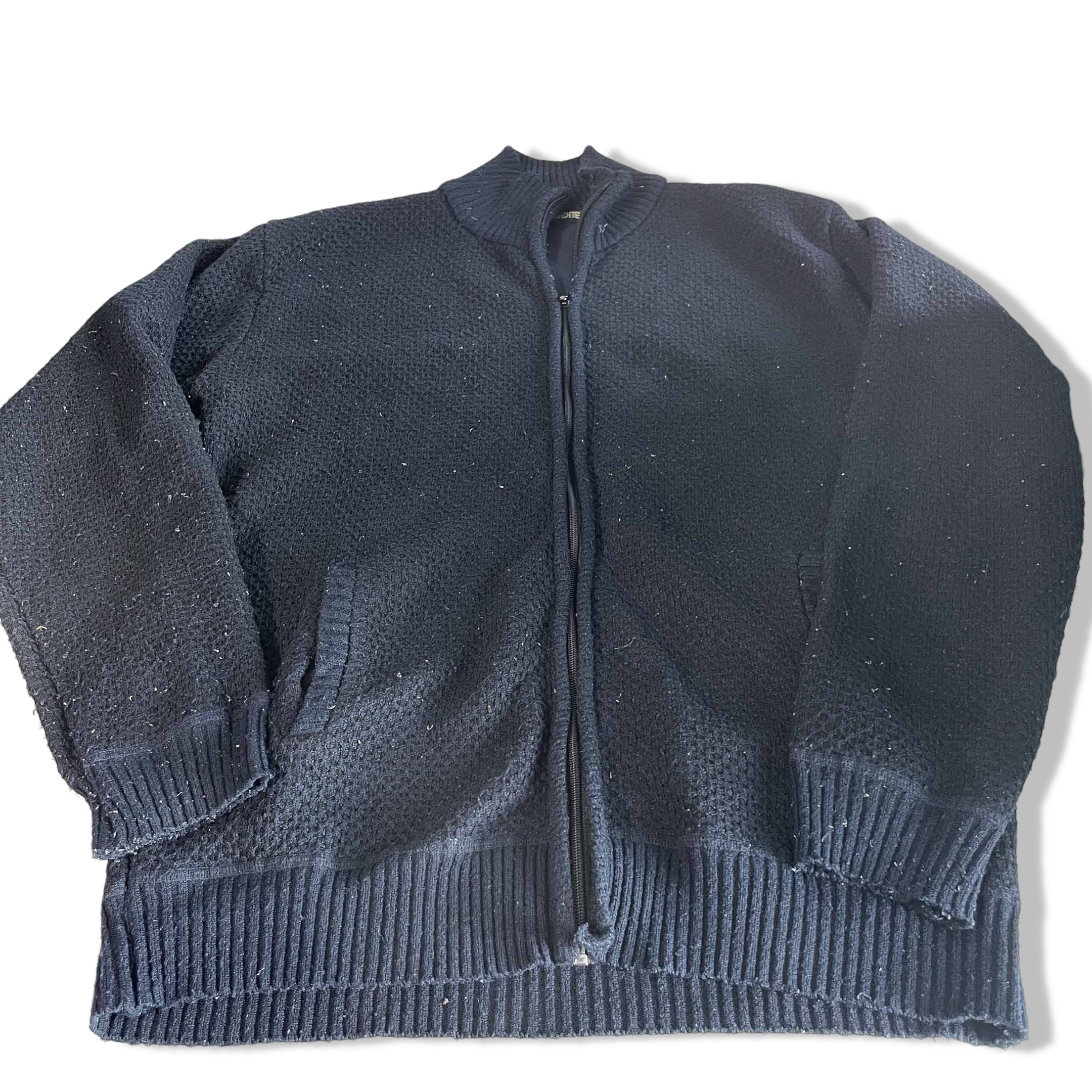 Vintage unisex Mock neck navy blue knitted full zip sweater in L|L30 W23| SKU 6469