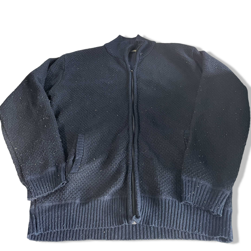 Vintage unisex Mock neck navy blue knitted full zip sweater in L|L30 W23| SKU 6469