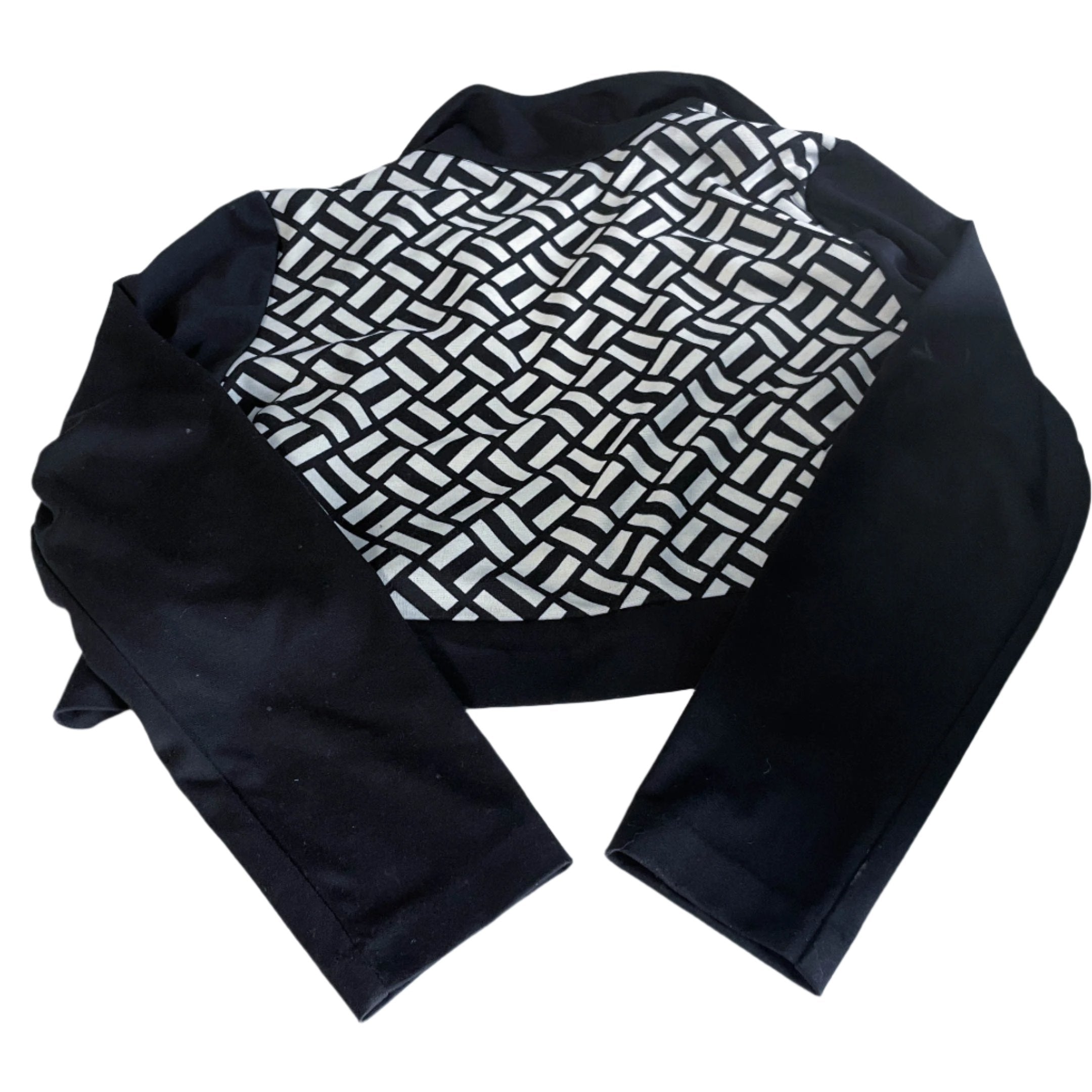 Vintage women Perceptions black & white geometric cropped full zip jacket size 12|L18 W14|SKU 6465