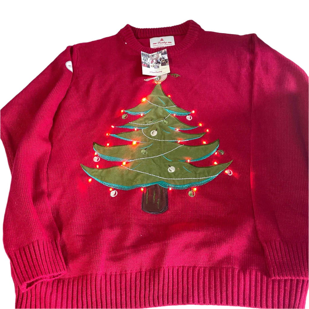 Vintage Unisex Funky Christmas graphics 2000's red crew neck jumper XL|L29 W23|SKU 6466