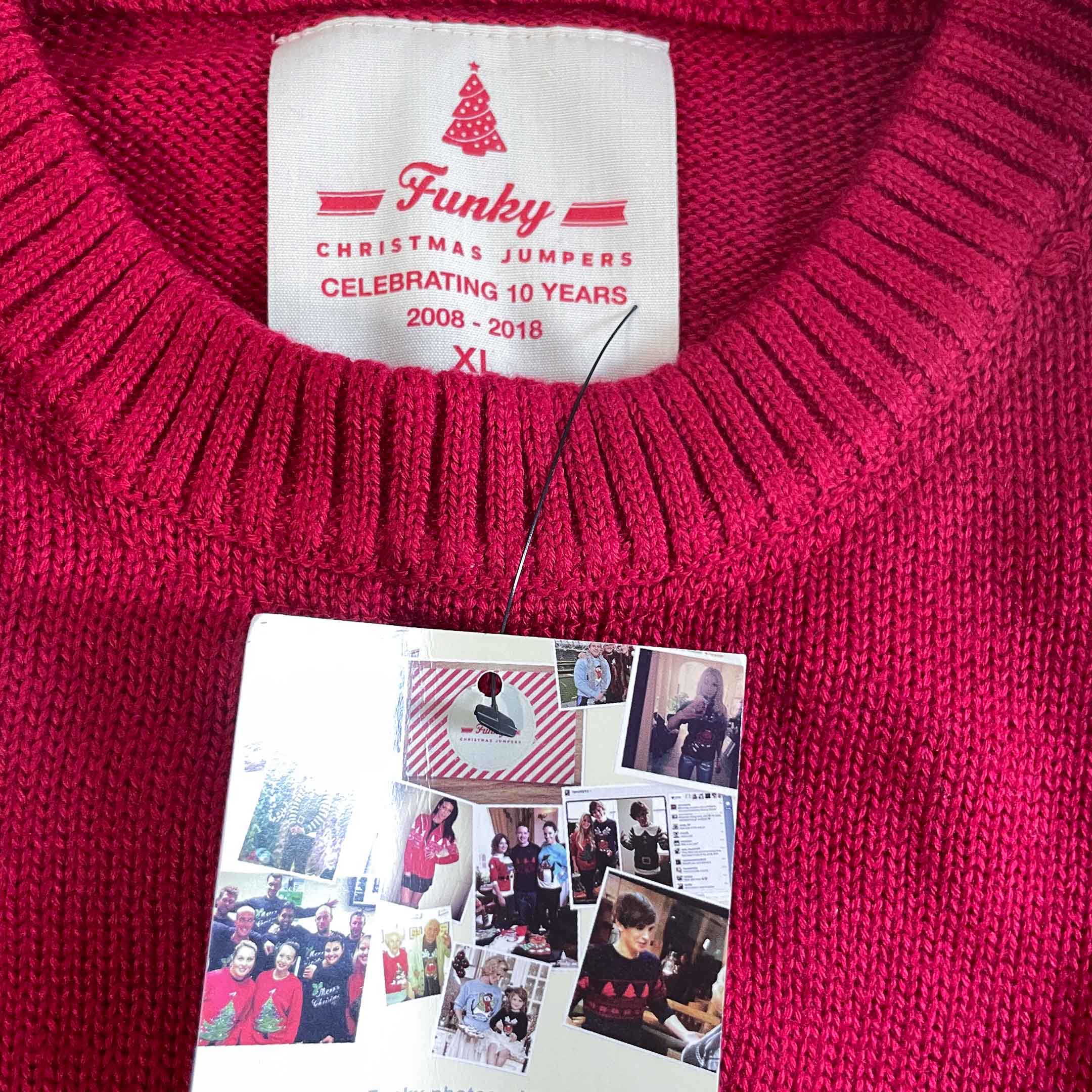 Vintage Unisex Funky Christmas graphics 2000's red crew neck jumper XL|L29 W23|SKU 6466