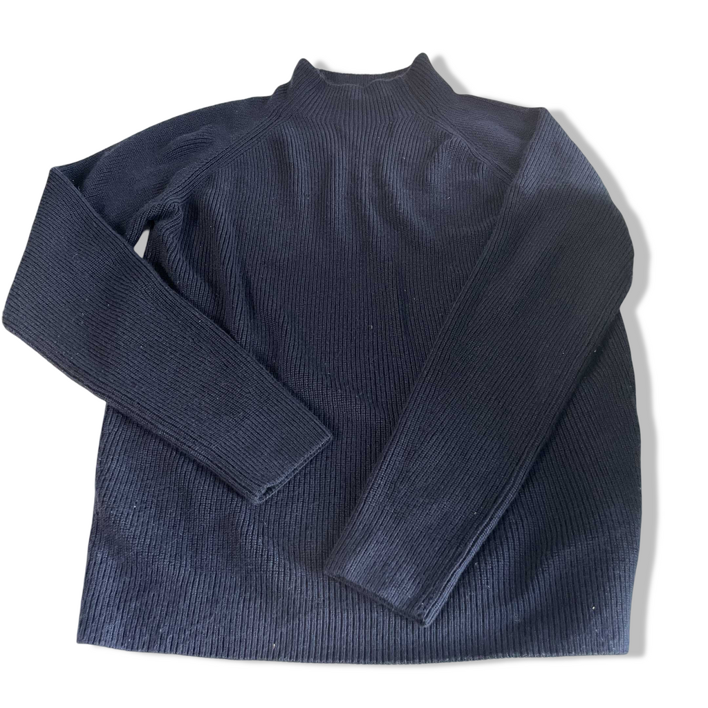 Vintage unisex Mock neck navy blue knitted full zip sweater in L|L30 W23| SKU 6469