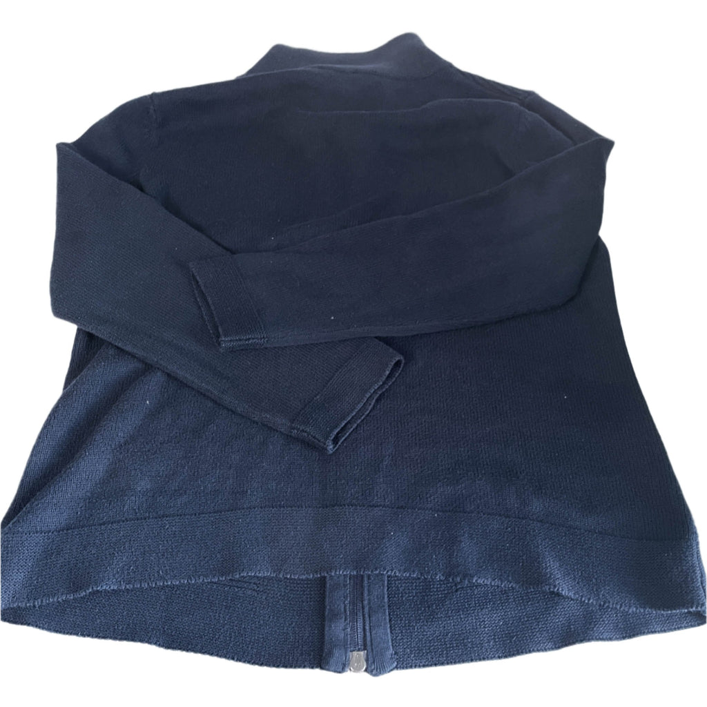 Vintage unisex black Olsen full zip mock neck sweater in L|L28 W18|SKU 6475