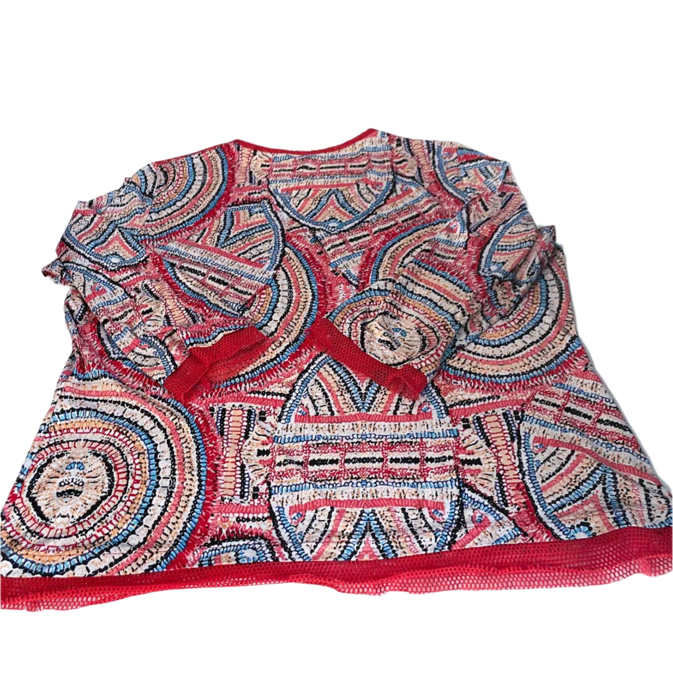 Vintage women Avalon collection red beaded abstract pattern top size 16|L24W21|SKU 6477