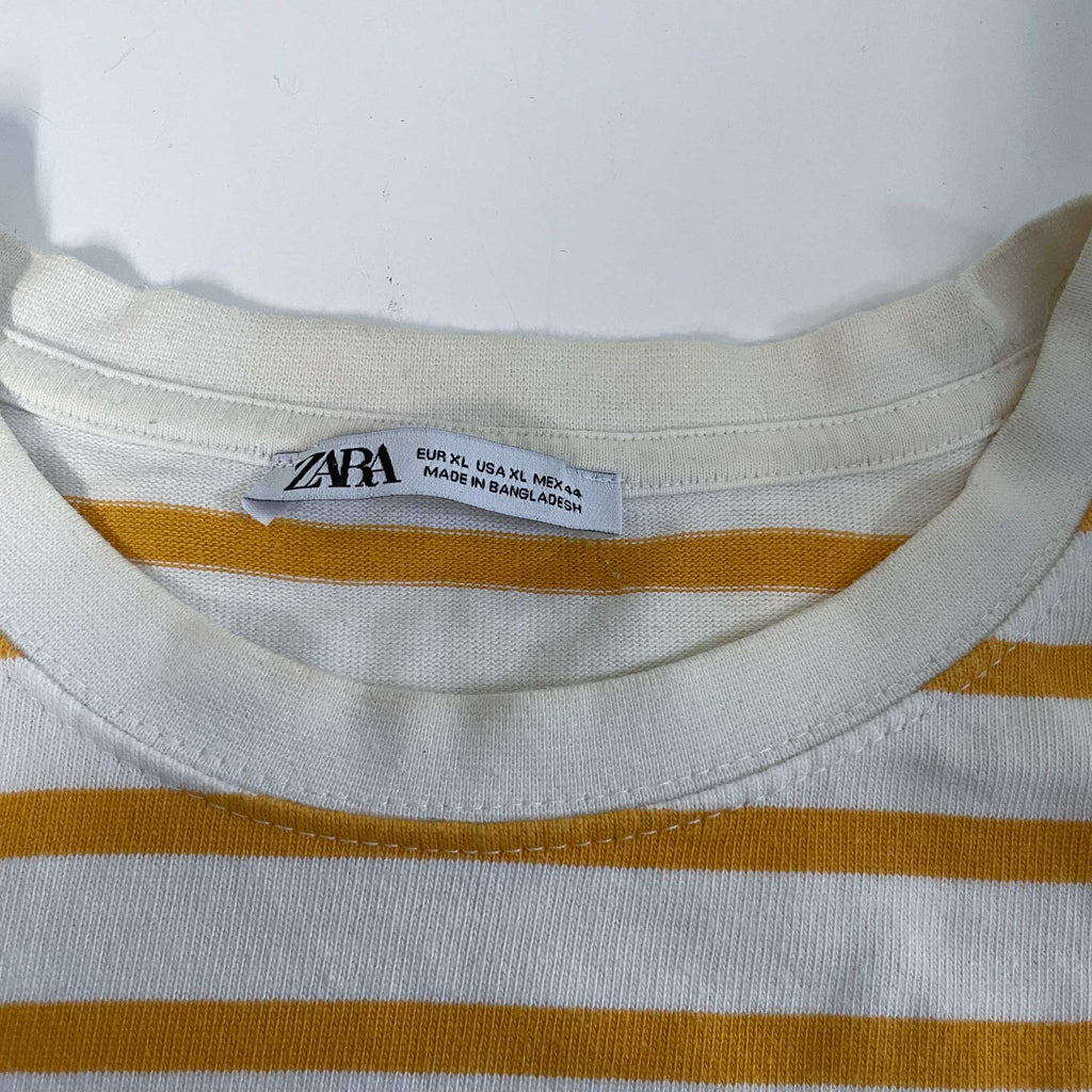 Zara men white & yellow stripe oversize short sleeve tees in XL|29 W22|SKU 6483