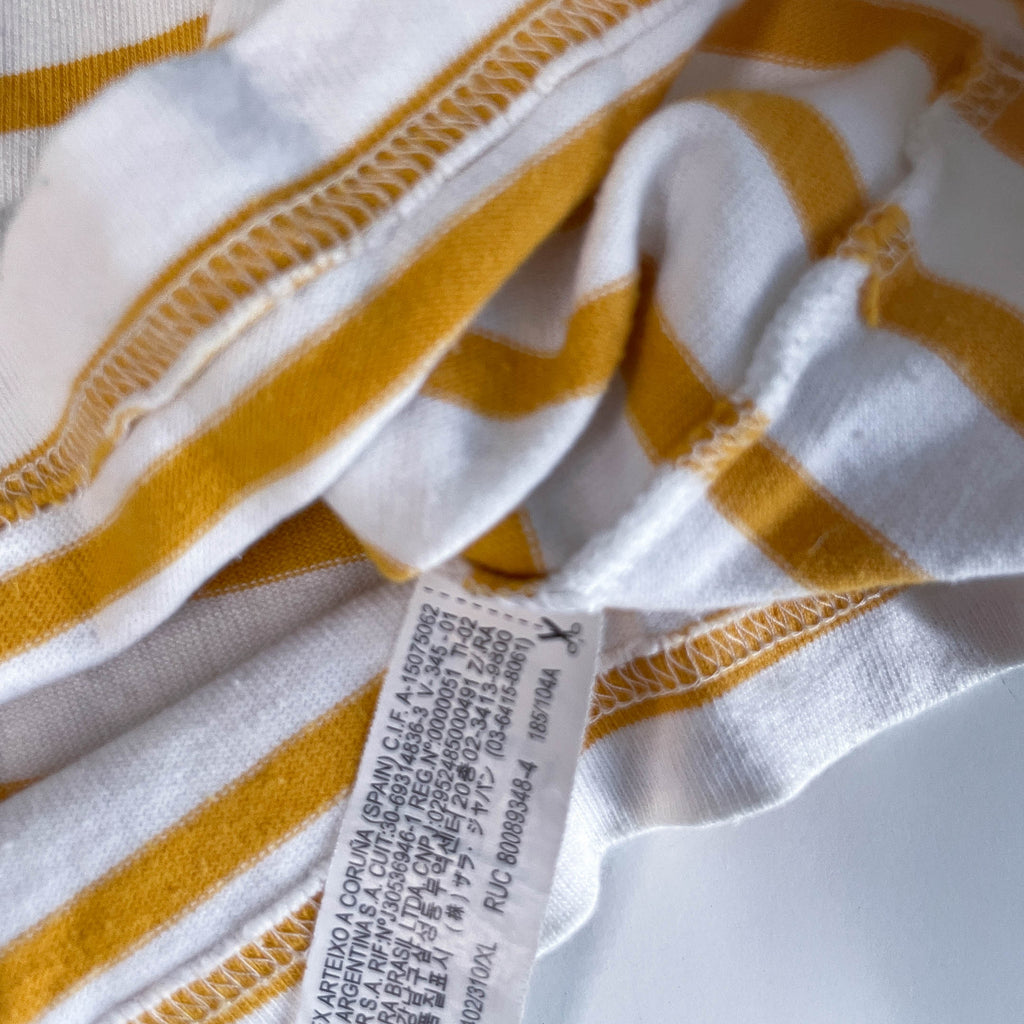 Zara men white & yellow stripe oversize short sleeve tees in XL|29 W22|SKU 6483