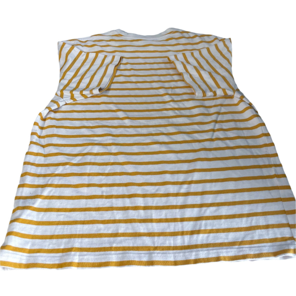 Zara men white & yellow stripe oversize short sleeve tees in XL|29 W22|SKU 6483