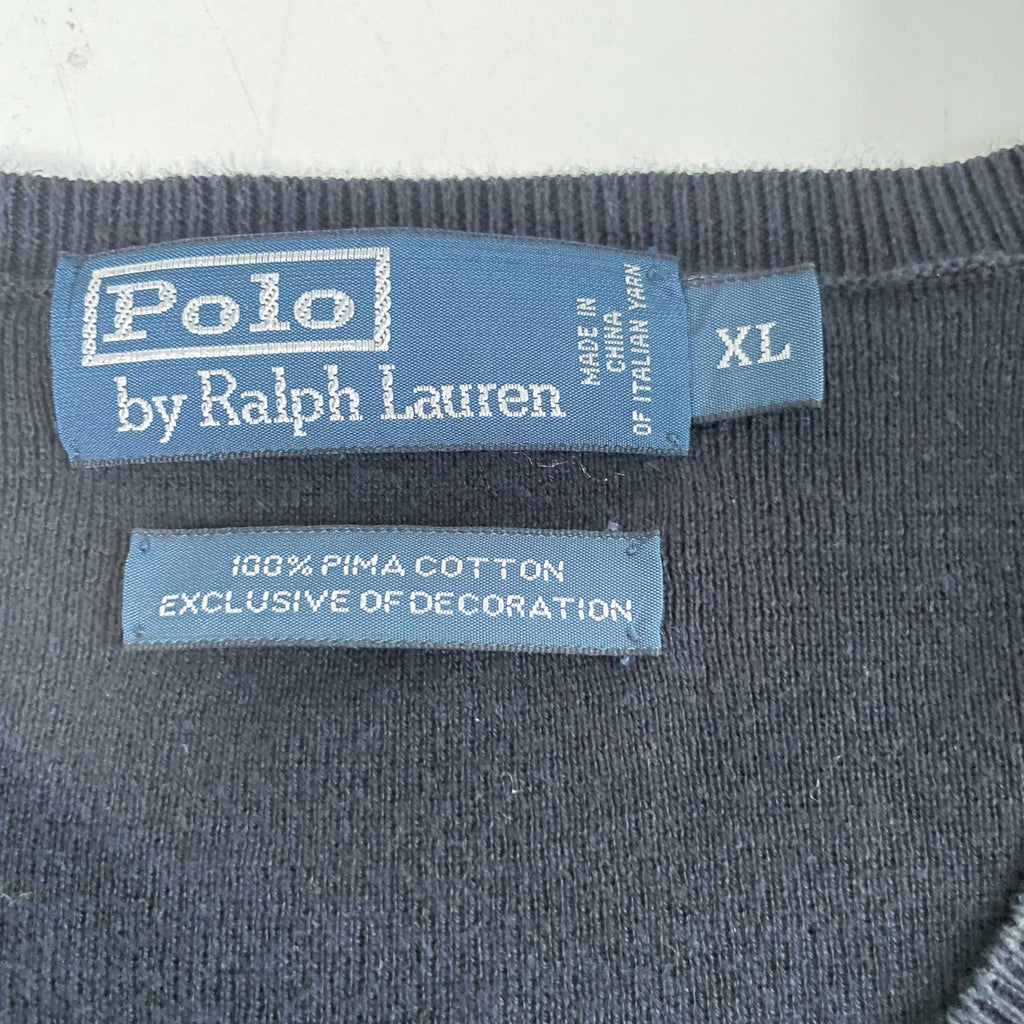 Vintage men Polo Ralph Lauren black sleeveless oversize 100% Pima cotton sweater in XL|L27 W22|SKU 6484