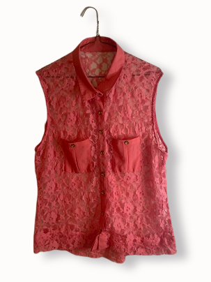 Rubynee Vintage y2k Womens coral sleeveless Embellished Blouse Top Size S