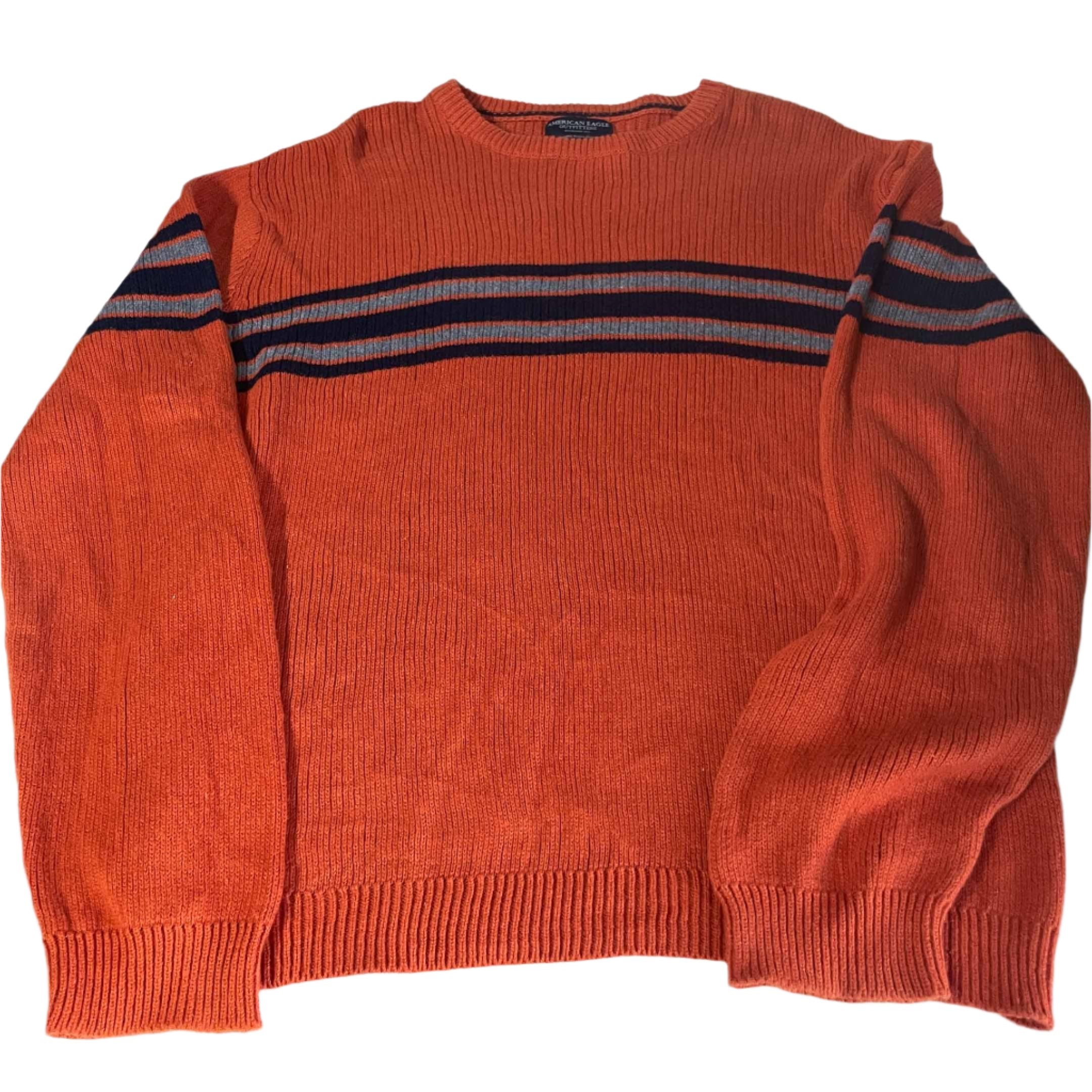 Vintage men American Eagle Outfitters orange pattern cable knitted sweatshirt in XL|L29W22|SKU 6492