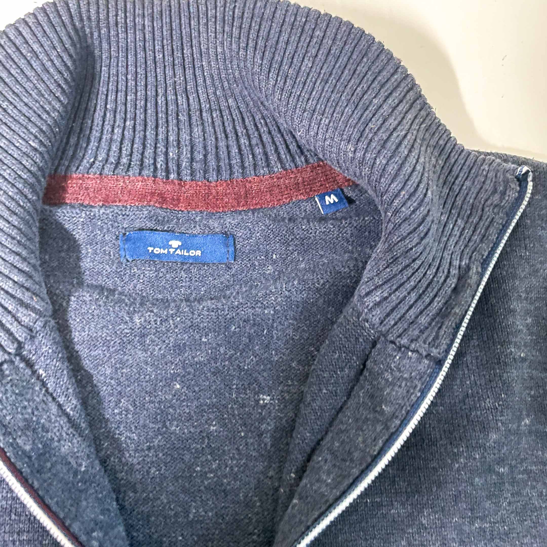 Vintage men Tom Tailor navy high neck full zip sweater in M|L28 W19|SKU 6497