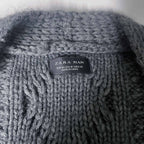 Zara Man grey cable knitted open front sweater in M|L32 W20|SKU 6501