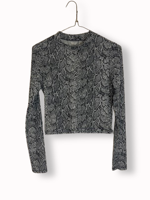 Rubynee Vintage y2k Primark Black & White Snake Print Net/Mesh Long Sleeved Top Size XS