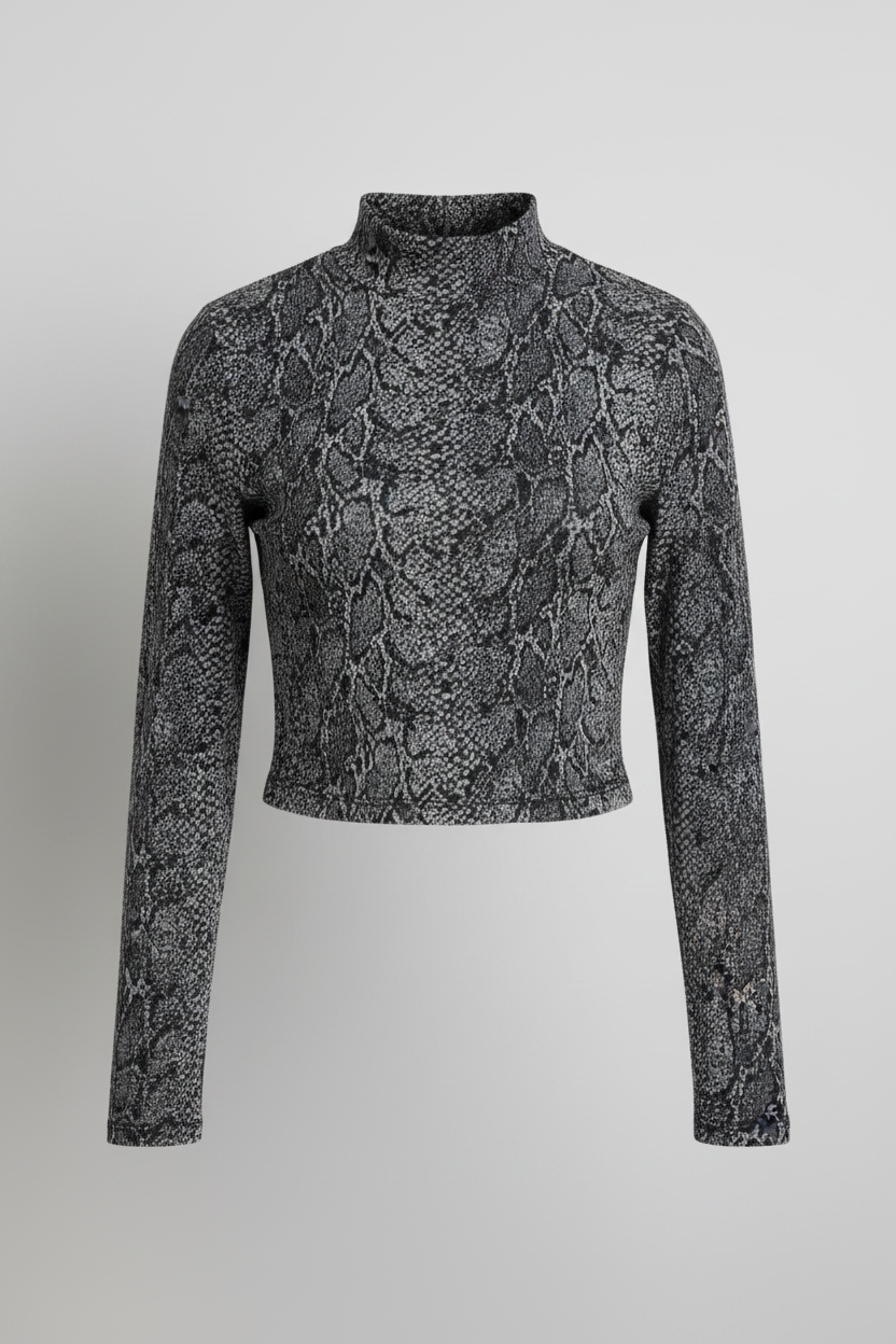 Black & White Snake Print Net/Mesh Long Sleeved Top Size XS