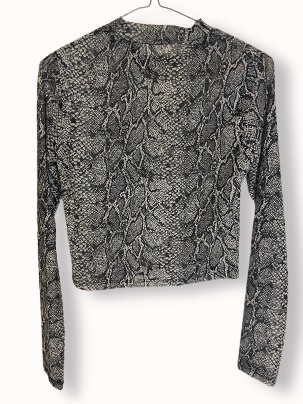 Rubynee Vintage y2k Primark Black & White Snake Print Net/Mesh Long Sleeved Top Size XS