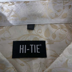 Vintage men Cream Hi Tie floral silk jacquard long sleeve shirt in 2XL|L25 W33|SKU 6506