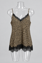 Vintage y2k Women V-Neck Top with Lace Leopard Print black white beige