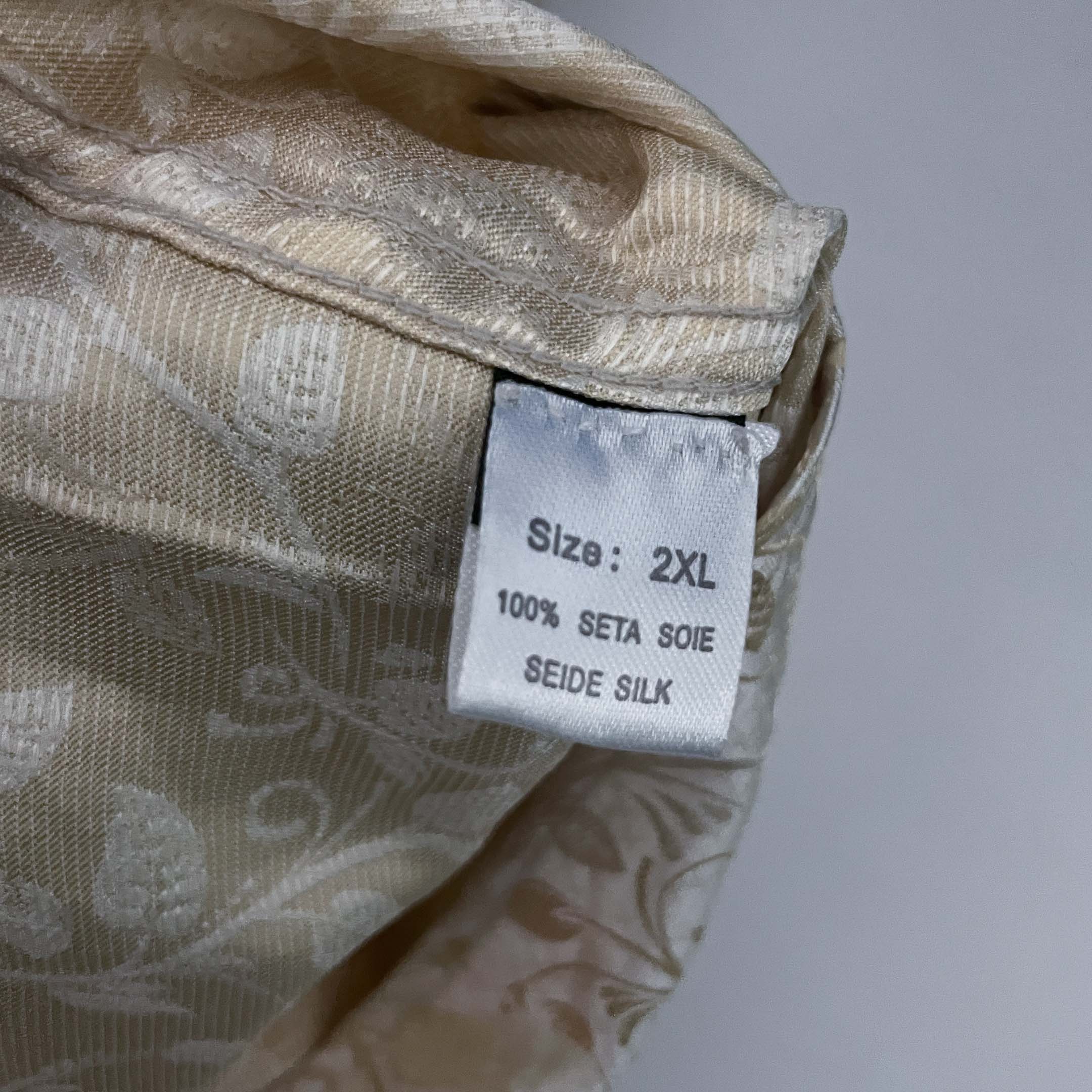 Vintage men Cream Hi Tie floral silk jacquard long sleeve shirt in 2XL|L25 W33|SKU 6506