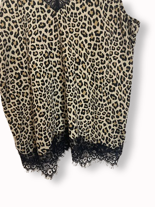 Rubynee Vintage y2k Women V-Neck Top with Lace Leopard Print black white beige