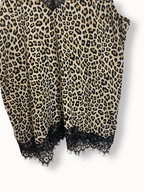Rubynee Vintage y2k Women V-Neck Top with Lace Leopard Print black white beige