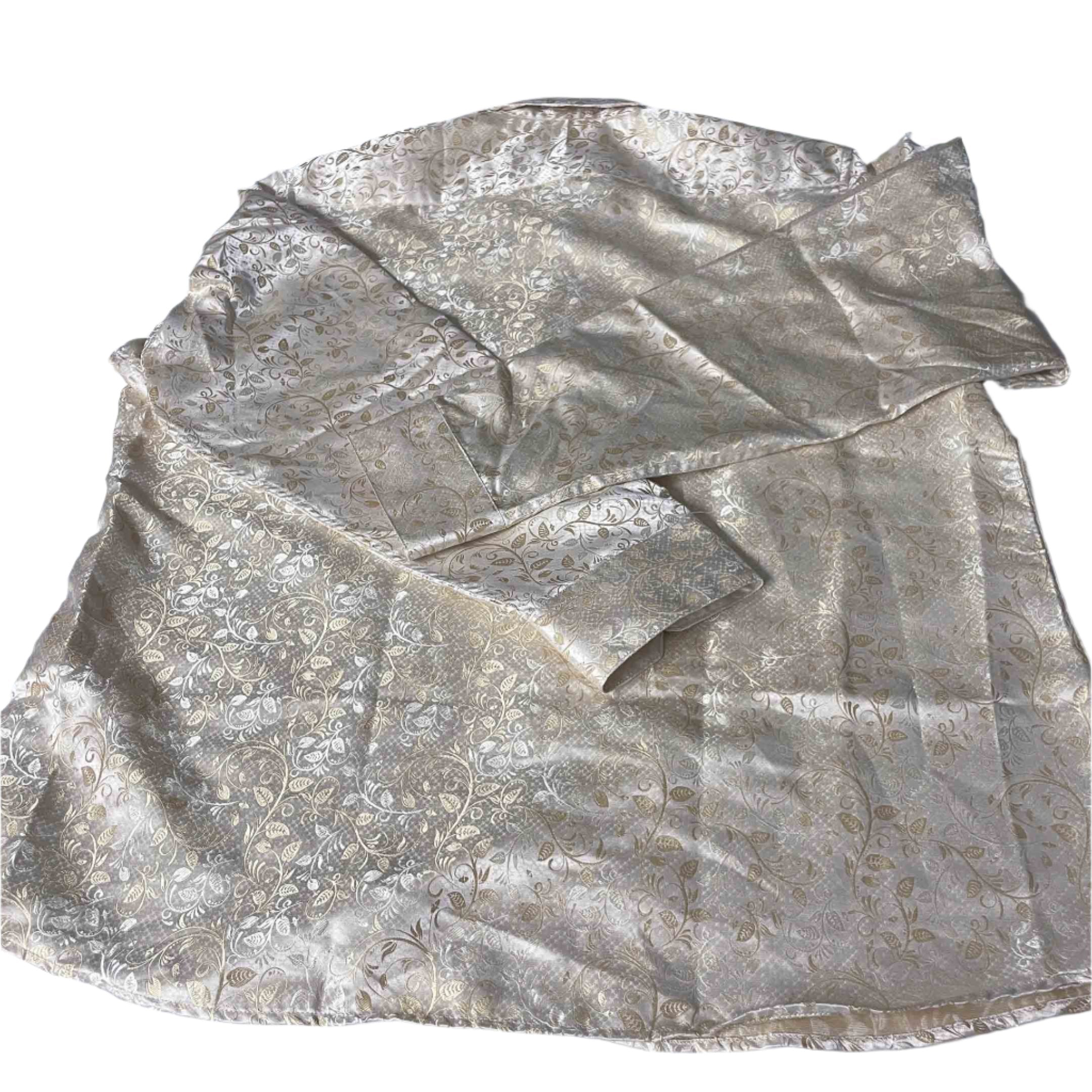 Vintage men Cream Hi Tie floral silk jacquard long sleeve shirt in 2XL|L25 W33|SKU 6506