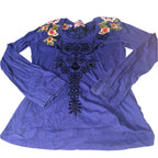 Women's JWLA Polyester blue embroidery long sleeve blouse in L|L27 W18|SKU 6508