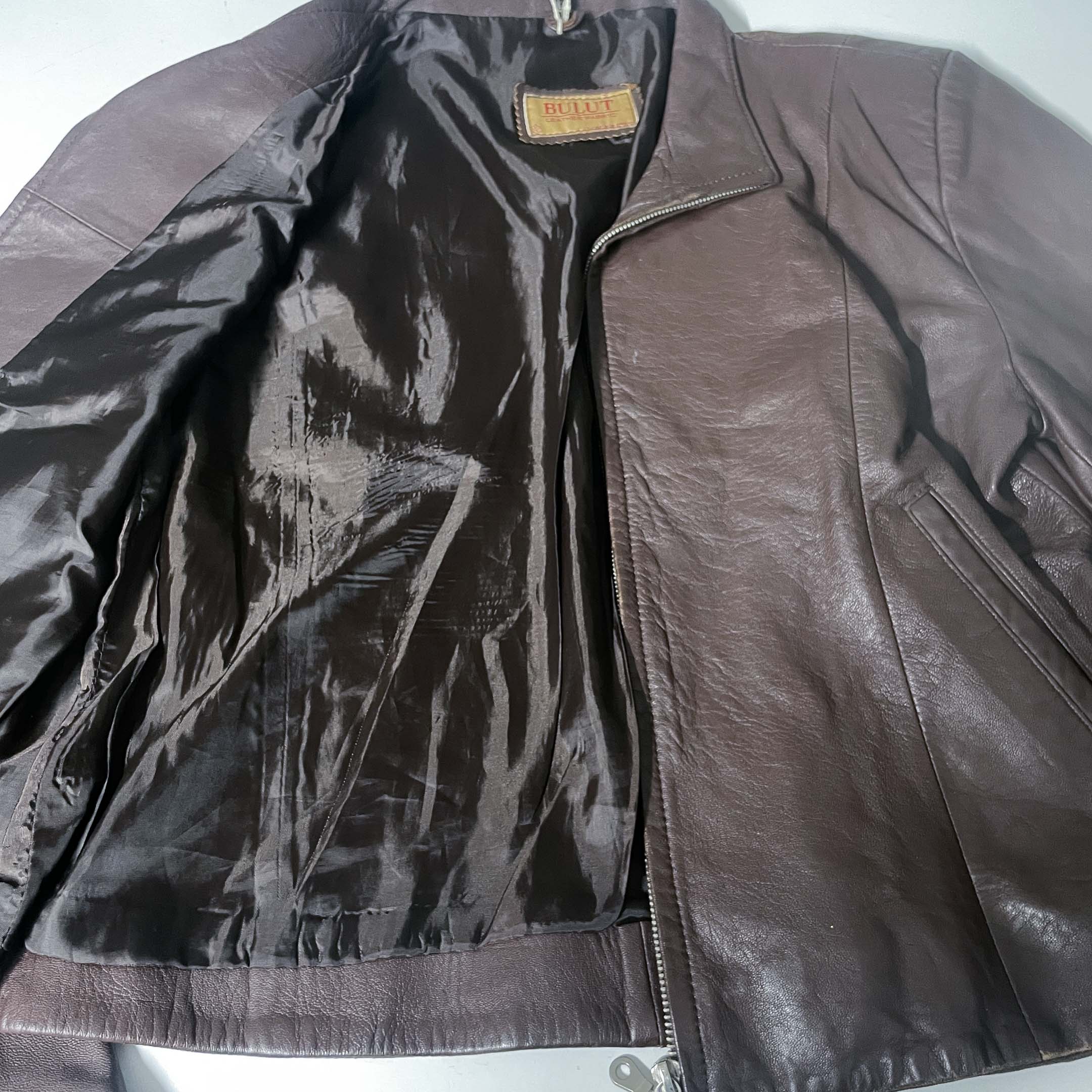 Vintage Y2K womens Bulut brown full zip leather bikers jacket in L|L25W19|SKU 6509