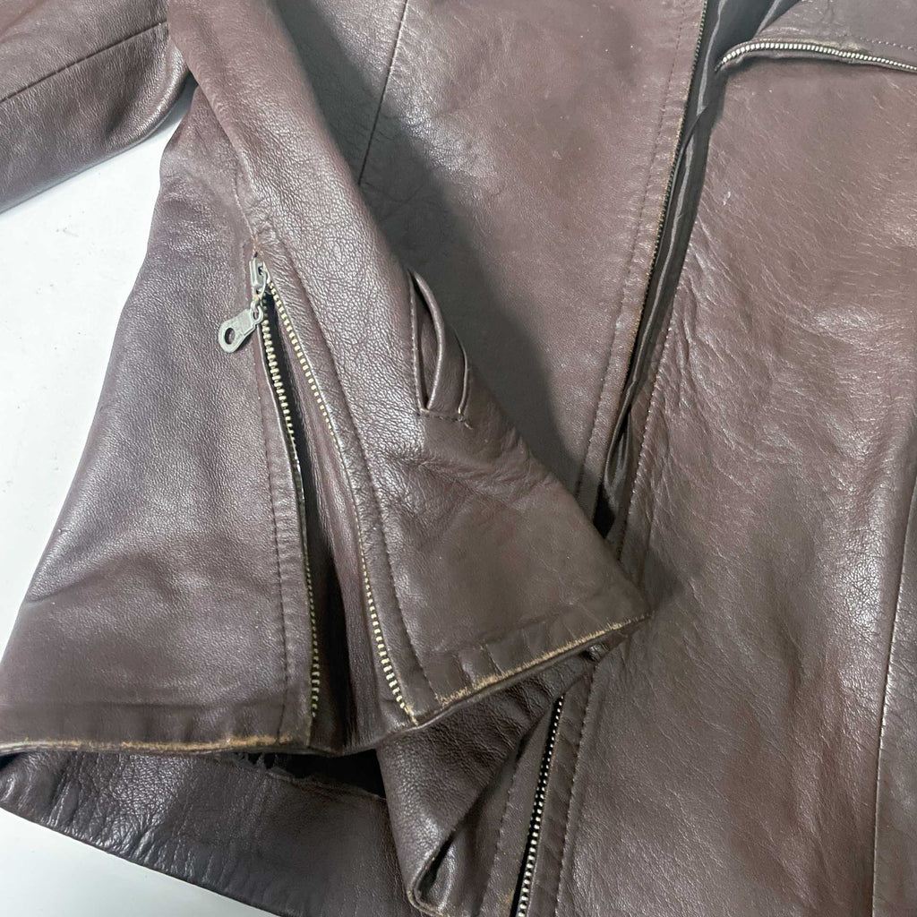 Vintage Y2K womens Bulut brown full zip leather bikers jacket in L|L25W19|SKU 6509