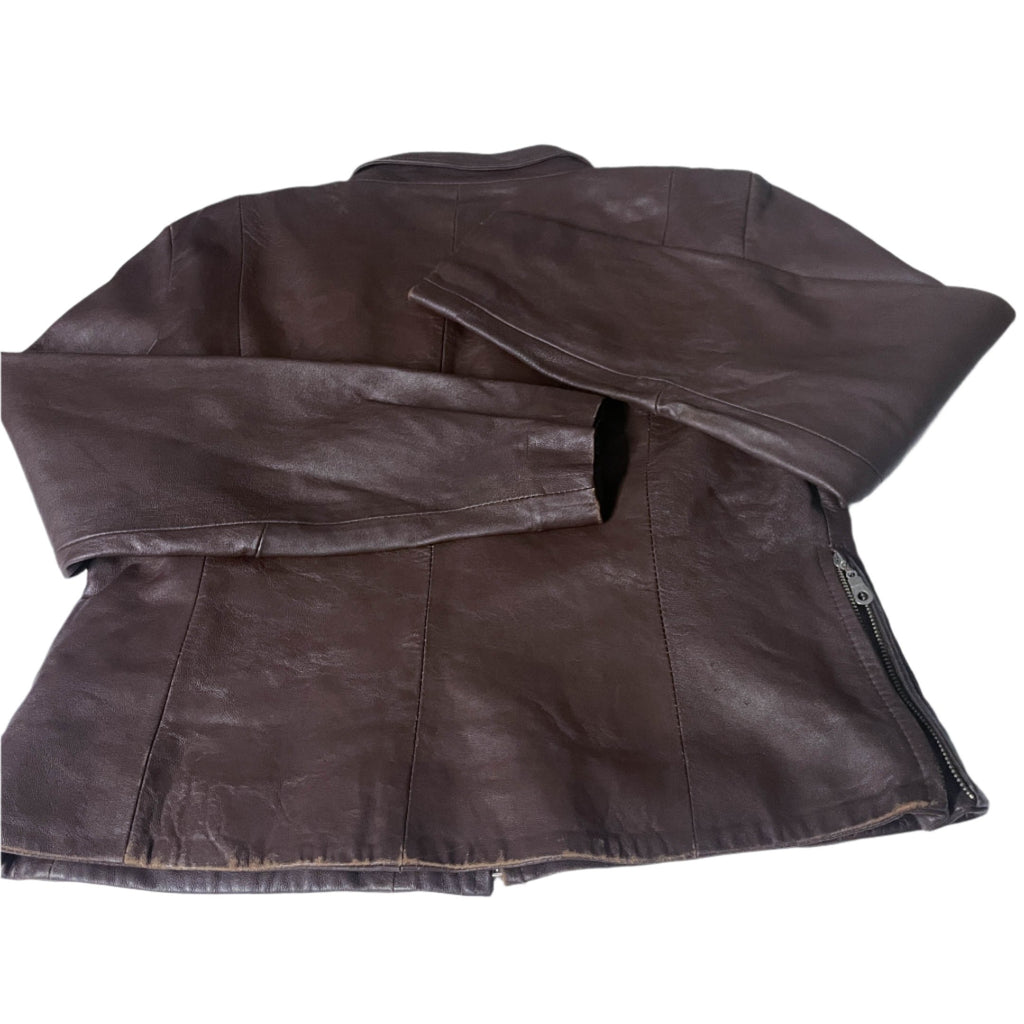 Vintage Y2K womens Bulut brown full zip leather bikers jacket in L|L25W19|SKU 6509
