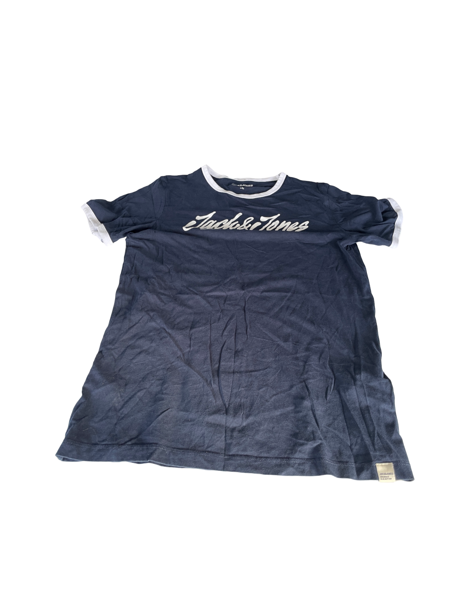JACK & JONES MENS GRAPHIC T-SHIRT TOP LARGE NAVY BLUE COTTON L28 W19|SKU 5015