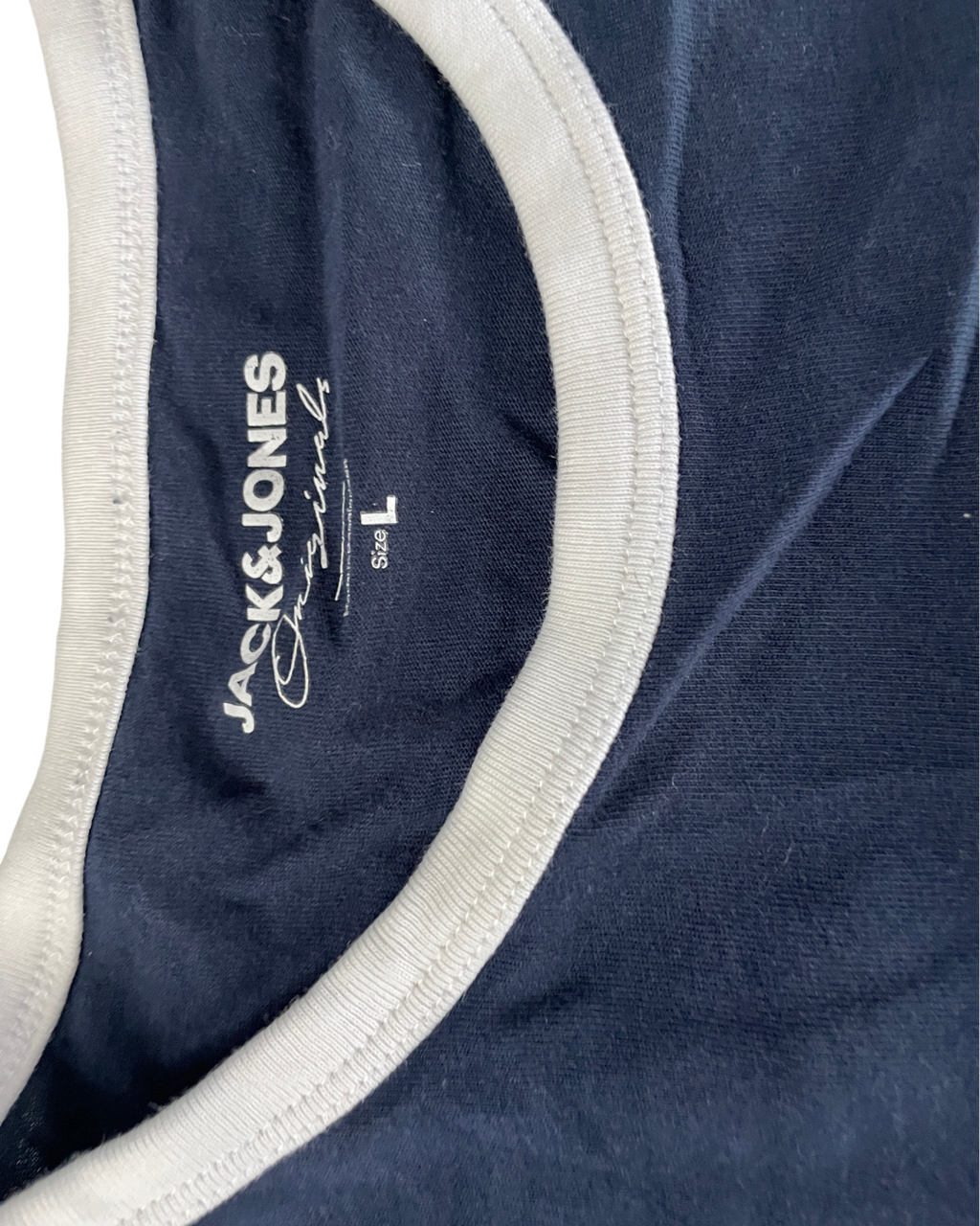 JACK & JONES MENS GRAPHIC T-SHIRT TOP LARGE NAVY BLUE COTTON L28 W19|SKU 5015
