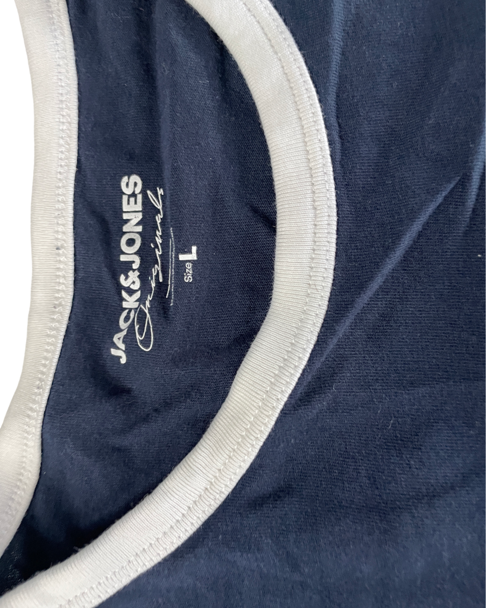 JACK & JONES MENS GRAPHIC T-SHIRT TOP LARGE NAVY BLUE COTTON L28 W19|SKU 5015